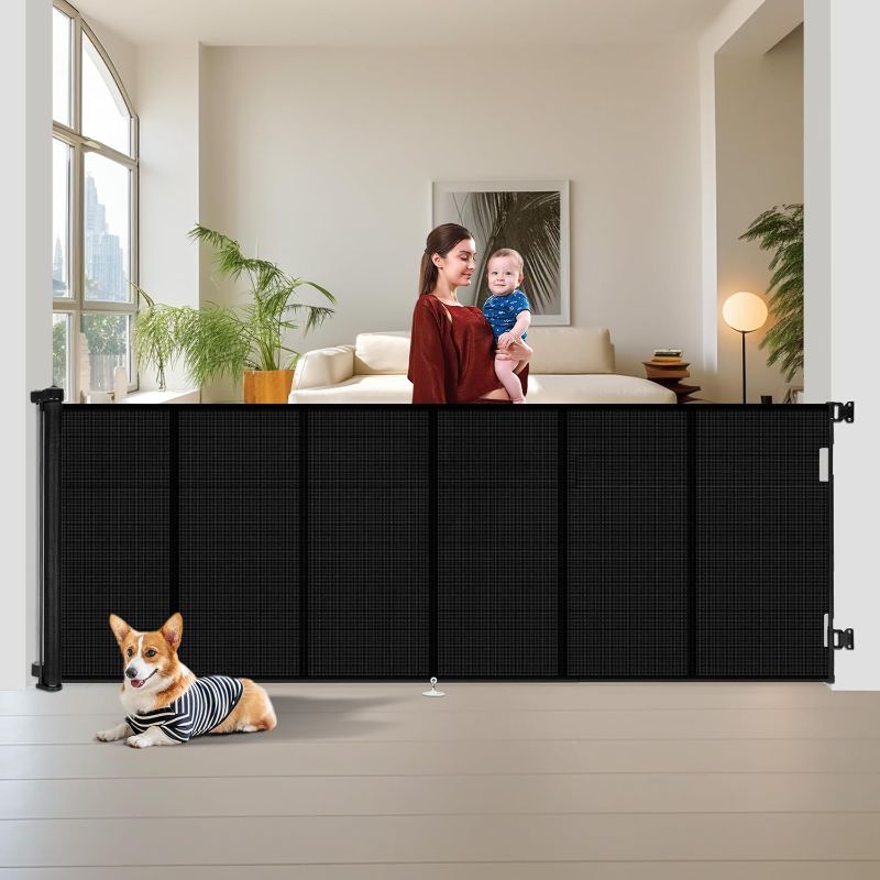Photo 1 of 150 inch Retractable Baby Gates 48 inch Tall, Retractable Gates with Reinforced Strip Design to Prevent Crawling Through, 12 FT Retractable Dog Gate for Indoor/Outdoor
