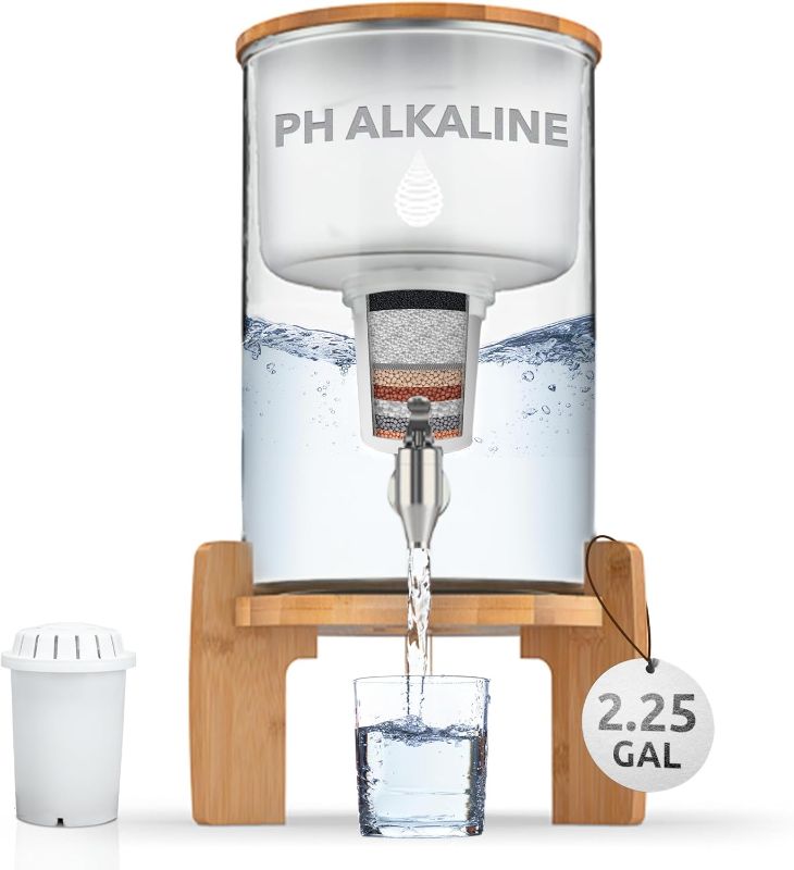Photo 1 of pH Recharge Glass Alkaline Water Filter Dispenser - Countertop Water Filter System - Purifier Pitcher for Home and Office - High pH Pure Drinking Water Filtration - 8.5L/2.25 Gal
