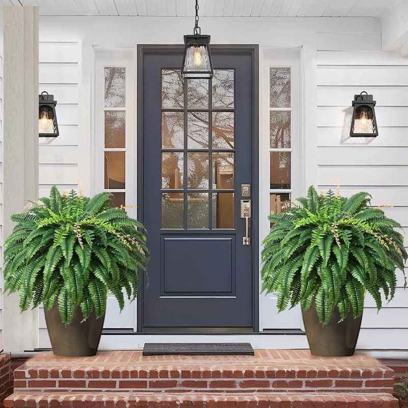 Photo 1 of 49” Artificial Ferns for Outdoors Planter, 128 Leaves per Fern, Set of 2, Large Lush Fake Boston Ferns Hanging Plants, UV Resistant Faux Greenery for Porch Patio Garden Home Decor Indoor Outdoor
