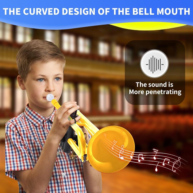 Photo 1 of Professional Plastic Bb Trumpet Student Trumpet Set for Student Beginner With 7C Mouthpiece and 3C Mouthpiece Bb Trumpet Instrument Yellow
