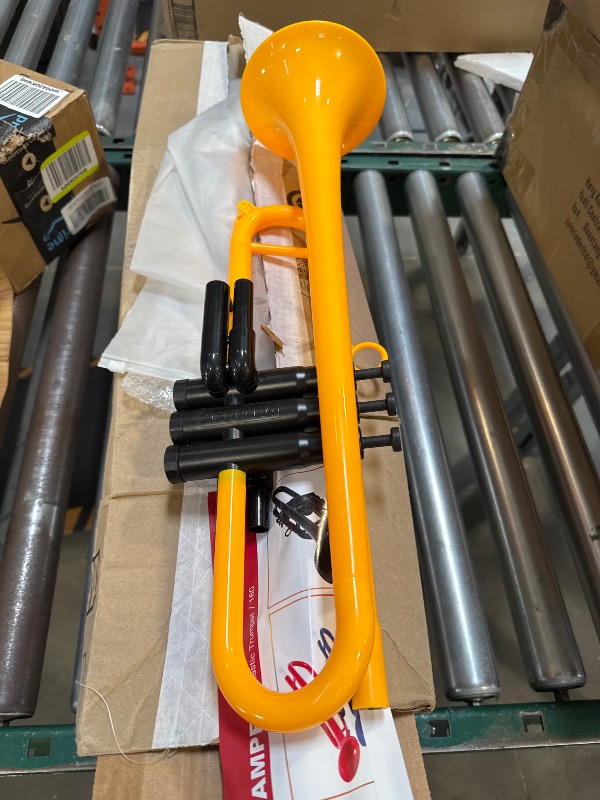 Photo 1 of Professional Plastic Bb Trumpet Student Trumpet Set for Student Beginner With 7C Mouthpiece and 3C Mouthpiece Bb Trumpet Instrument Yellow
