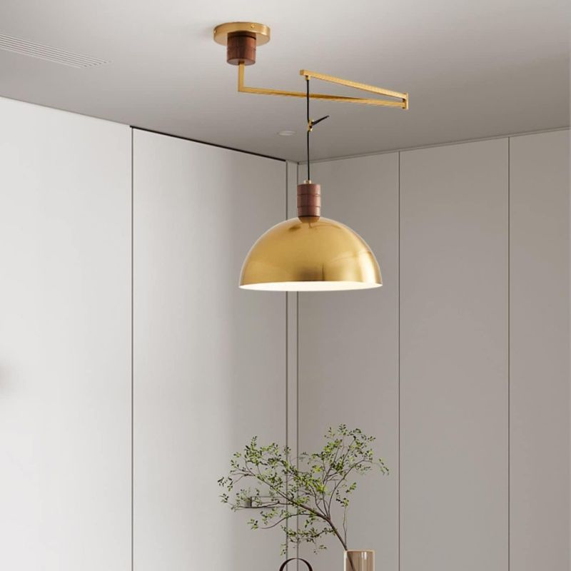Photo 1 of Industrial Pendant Light Fixture, Swing Arm Hanging Light, Adjustable Dome Ceiling Pendant Light for Dining Room Living Room in Brass

