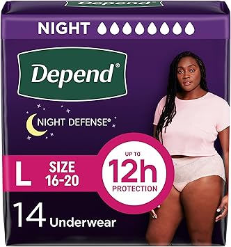 Photo 1 of Depend Night Defense Adult Diapers, Incontinence & Postpartum Bladder Leak Underwear for Women, Disposable, Overnight, Large, Blush, 14 Count , Packaging May Vary
