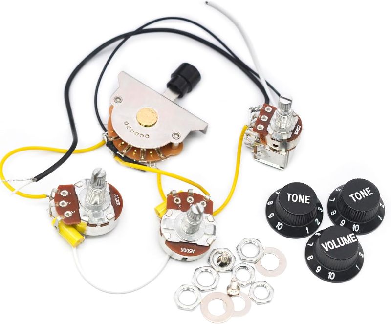 Photo 1 of SAPHUE 2T1V Coil Splitting Guitar Wiring Harness Prewired Circuit 5 Way Blade Switch/Push Pull-500K Switch Guitar Harness
