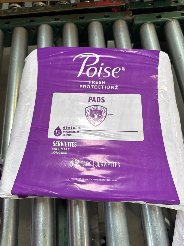 Photo 1 of Poise Incontinence & Postpartum Pads for Bladder Leaks, 5 Drop Maximum Absorbency, Long Length, 42 Count, Packaging May Vary