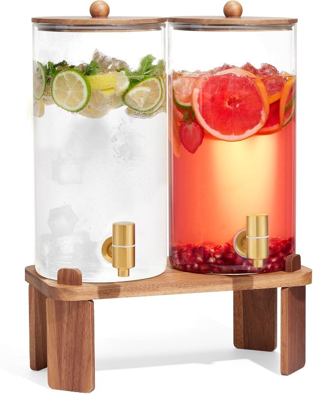 Photo 1 of 2 PCS 1.5 Gallon Drink dispenser, Glass Beverage Dispenser With Wood Stand, Large Water Drink Dispensers for Parties With Stainless Steel Spigot, Ideal for Lemonade,Juice, Tea, and Party Drinks
