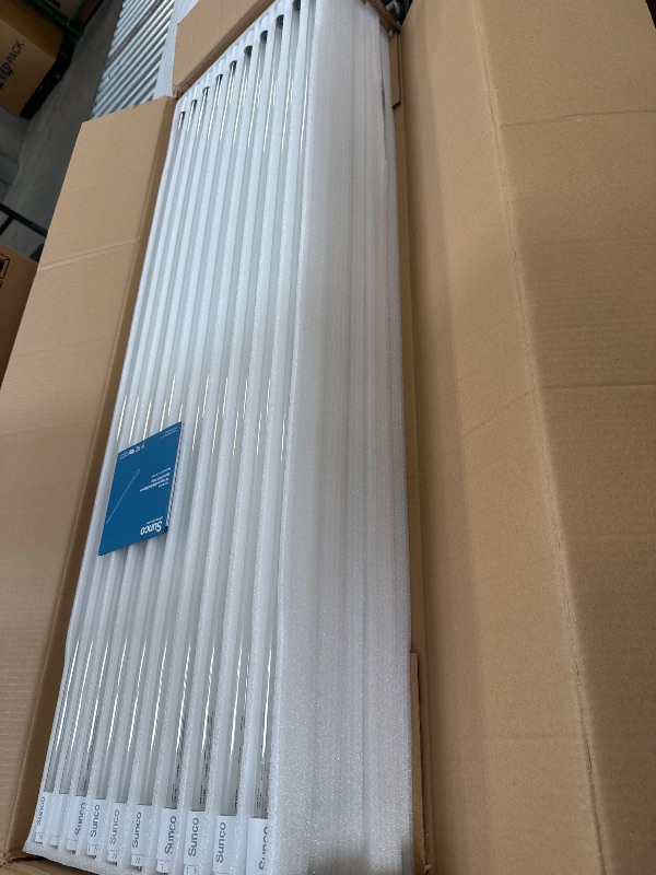 Photo 1 of Sunco 50 Pack T8 LED Bulbs 4 Foot, 48 Inch Tube Light Bulbs Fluorescent Replacement, Single or Double Ended Hybrid Type A+B, 2400 LM, 20W, 5000K Daylight, Clear Lens ETL