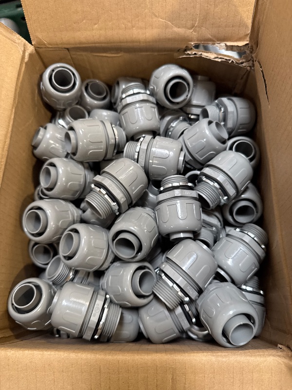 Photo 1 of 3/4 inch Liquid Tight Connector PVC Flexible Conduit Connector,Straight 180 Degree UL Listed Liquid Tight Connector, Non-Metallic Electrical Conduit Fittings (100 Pack)
