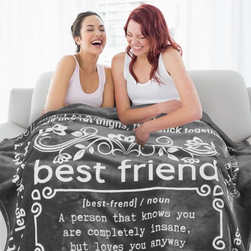 Photo 1 of FILO ESTILO Funny Best Friend Birthday Gifts for Women, Bestfriend Blanket, Unique Friendship Ideas Fun Gag Sarcastic Present for Bestie, BFF, Long Distance 60x50 Inches (Grey, Fleece)