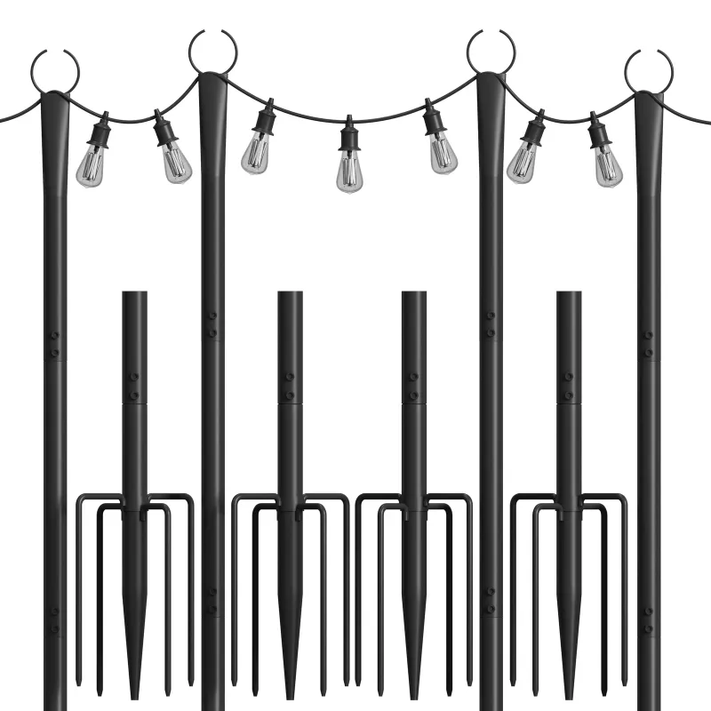 Photo 1 of docagt 4 Pack 9Ft String Light Poles, Light Poles for Outside with Fork, Lighting Stands for Patio, Deck, Backyard, Garden Wedding, Party