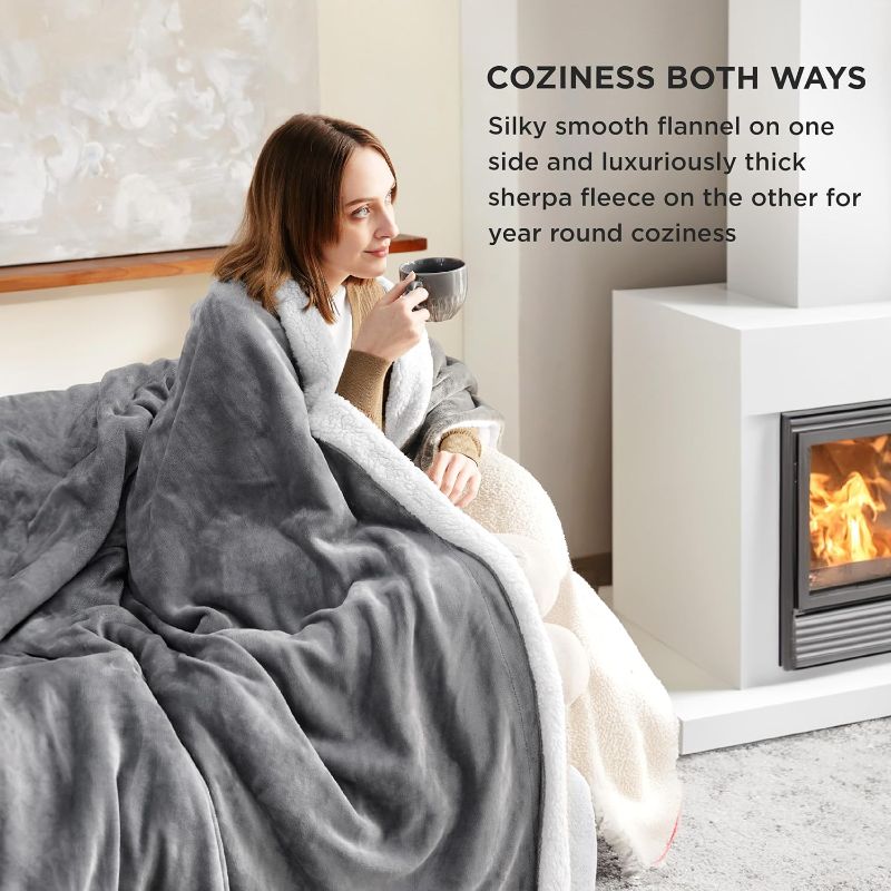 Photo 1 of Bedsure GentleSoft Sherpa Fleece Throw Blanket for Couch - Thick and Warm Blanket for Winter, Soft Fuzzy Plush Throw Gift for Women, Grey