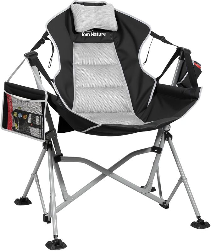 Photo 1 of Oversized Hammock Camping Chairs, Folding Swing Chair with 1-Step Design, Swinging Hammock Chair with Adjustable Backrest, Lumbar Support & Headrest for Outdoor&Indoor, Support 400LBS, Black
