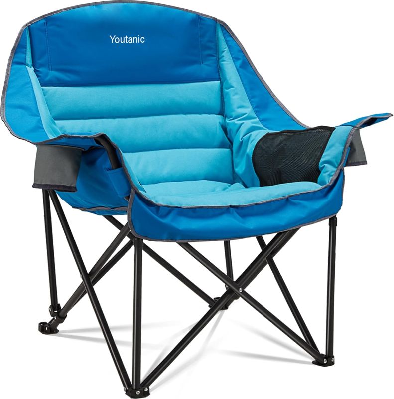 Photo 1 of Oversized Camping Chair, Portable Folding Camping Chairs with Side Pocket, Cup Holder and Carry Bag, Heavy Duty Outdoor Camping Chairs for Adults, Fishing, Sports, Trip, up to 400lbs, Style 1

