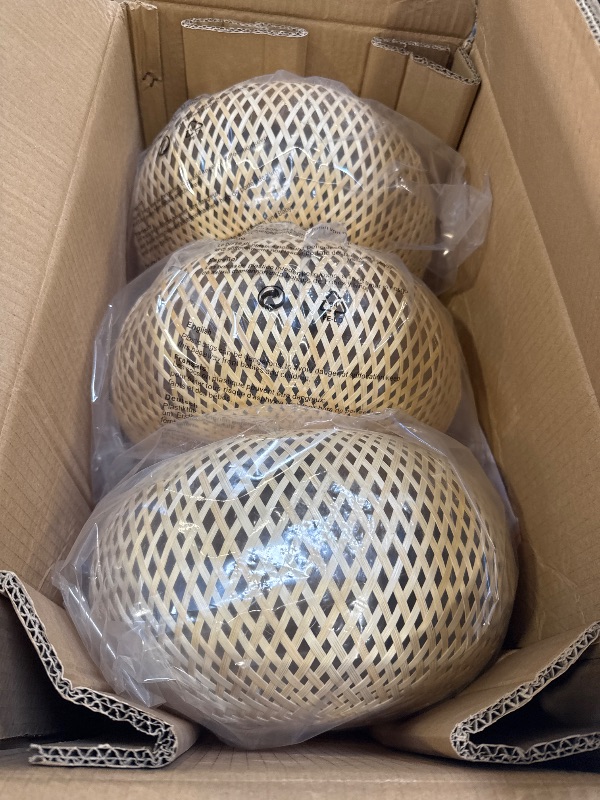 Photo 1 of 3 Pack Rattan Pendant Light Fixture Mini Hand-Woven White Rattan Chandelie,11Inch Boho Wicker Hanging Lamp for Dining Living Bedroom Kitchen Farmhouse
