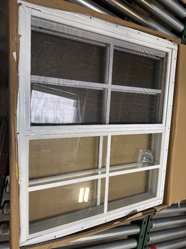 Photo 1 of Yuzzy 24" x 27" Shed Windows with Tempered Glass and Fiberglass Screen, 2 Pack Small Sliding Windows for Shed, Chicken Coop, Playhouse, Household, Garage, Barns (White)
