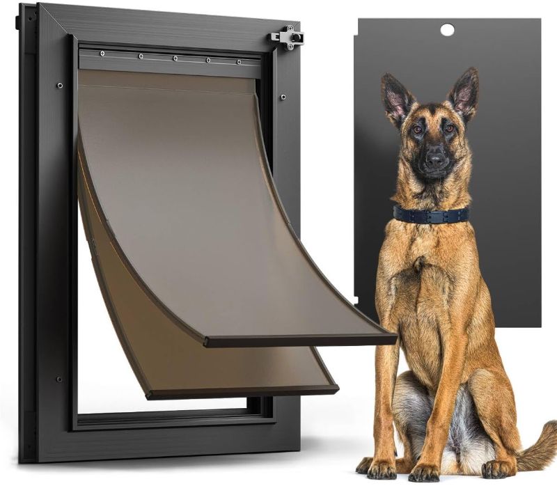 Photo 1 of All Aluminum Dog Door for Exterior Door, Large Doggy Door, Heavy Duty Pet Door, Double Magnetic Flaps, Thermal Tnsulation, Energy Efficient, Sliding Lock Panel (Pets Up to 110Lb).
