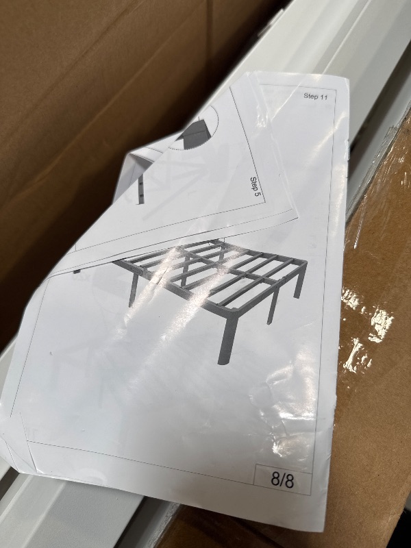 Photo 1 of 14 Inch King Bed Frame with Metal Gaskets, No Box Spring Needed, Heavy Duty Steel Support 3500 LBS, DIY Headboard, Easy Assembly, Anti-Slip Mattress Stopper, Round Corner Leg, White
