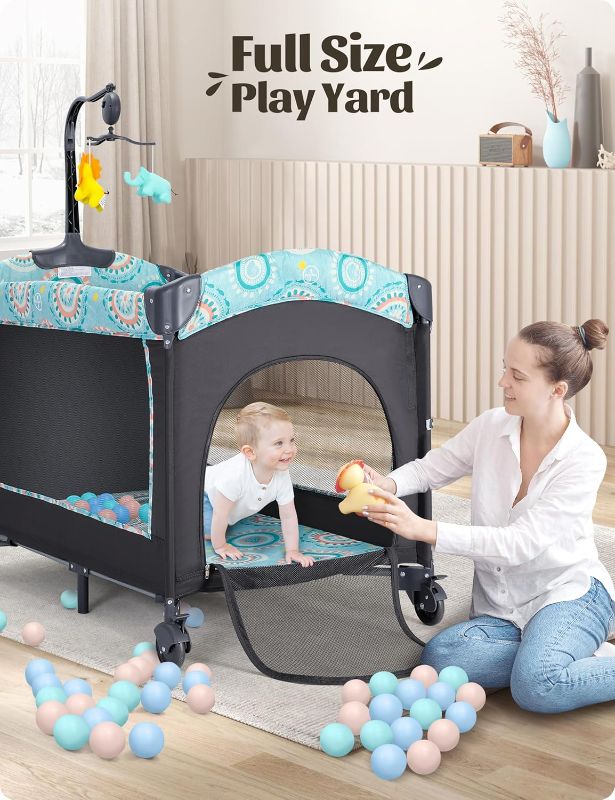 Photo 1 of CoziBB Baby Bassinet Bedside Crib 5 in 1 with Detachable Changing Table, Pack and Play with Mattress, Storage, Music and 3 Adjustable Height, Portable Large Playard for Newborn Baby
