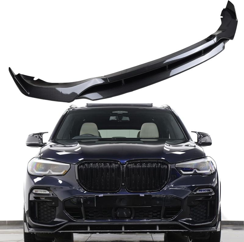 Photo 1 of 4 PCS G05 Front Bumper Lip Compatible with 2019-2024 X5 G05 M-Sport Model M50i Glossy Carbon Fiber Front Bumper Spoiler Air Splitter
