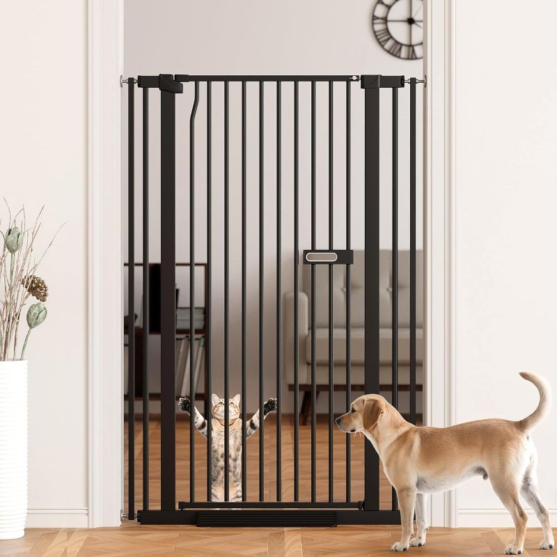 Photo 1 of Extra Tall Cat Gate 55.1" for Doorways, 30.1-33.8" Wide High Pressure Mounted Baby Dog Pet Gate for Stairs, 1.37" Gap No Drilling Auto Close for Hallways/Kitchen, Black
