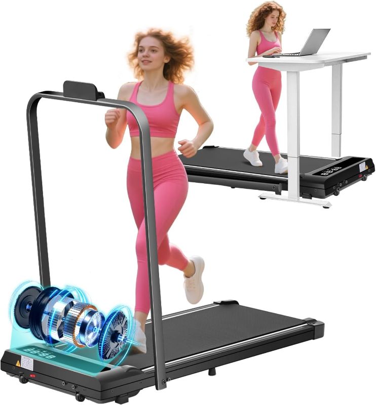 Photo 1 of Walking Pad Treadmill with Handle Bar, Compact Portable Treadmills for Home Small, Electric Walking Pads with Handles, 3.5HP Quiet Motor and LED Display, 400 LBS Capacity
