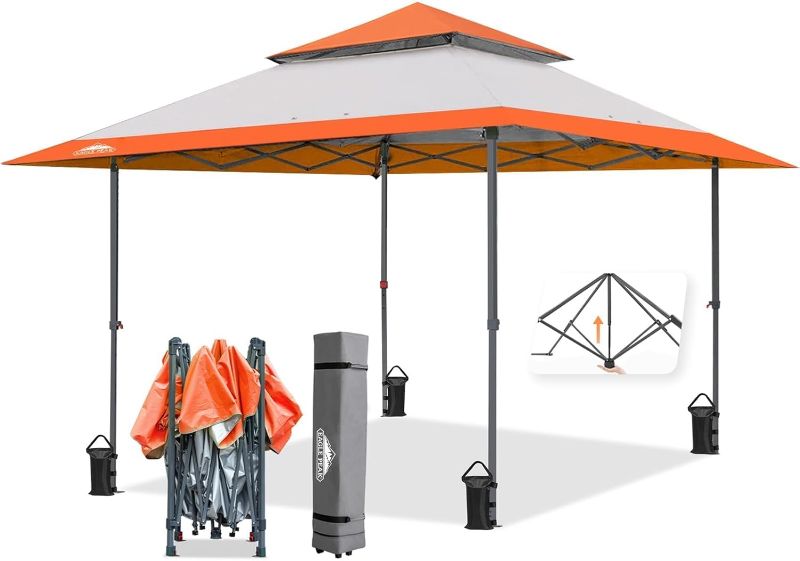 Photo 1 of EAGLE PEAK 13x13 Straight Leg Pop Up Canopy Tent Instant Outdoor Canopy Easy Single Person Set up Folding Shelter w/Auto Extending Eaves 169 Square Feet of Shade (Orange)
