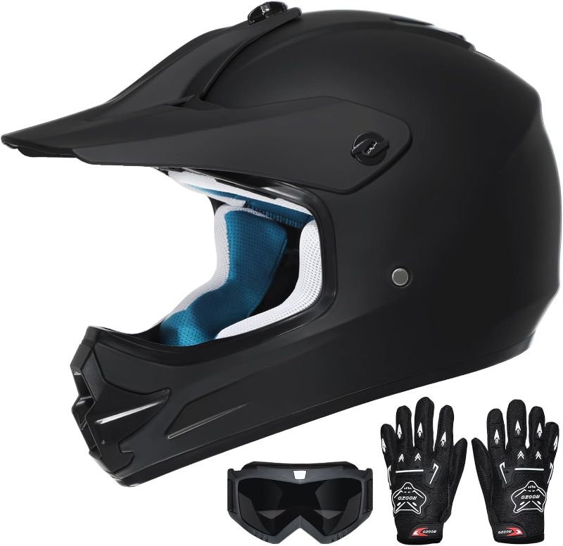 Photo 1 of Youth Dirt Bike Helmet DOT Certified - Full Face Motorcycle Helmet for Off-Road, ATV, Street Riding, Includes Adjustable Goggles & Protective Gloves med 
