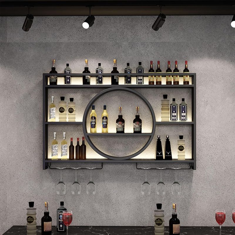 Photo 1 of Metal Wine Rack Bar Shelves Wall Mounted Kitchen Storage With Wine Glass Holder Liquor Shelf Mini Bar Liquor Bottle Display Shelf for Kitchen Dining Room Bar Decoration Gold/Black ( Color : Black , Si
