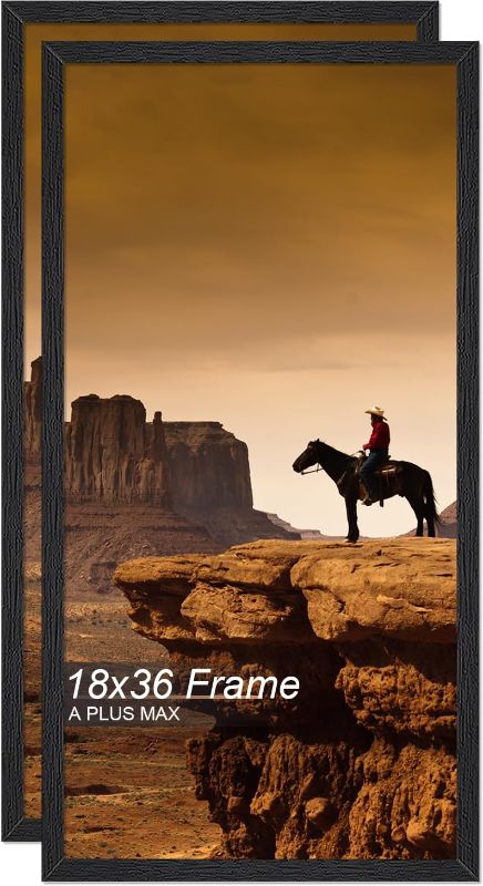 Photo 1 of A PLUS MAX 18x36 Picture Frame Set of 2, Black Engineered Wood Frame for 18 x 36 Inch Picture Poster Photo, Light Weight 18 by 36 Frame with Wood-grain for Wall - 2 Pack/Black/18 x36
