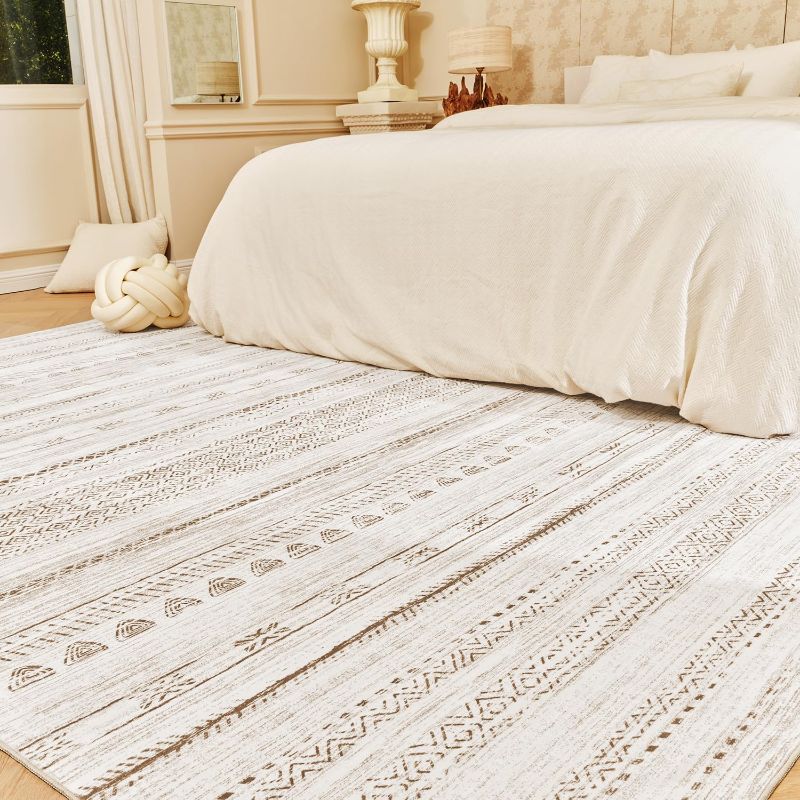 Photo 1 of 8x10 Area Rugs for Living Room Machine Washable Rug Distressed Indoor Carpet Neutral Moroccan Boho Rug Ultra Soft Area Rug for Bedroom Dining Room Playroom Office, Light Brown
