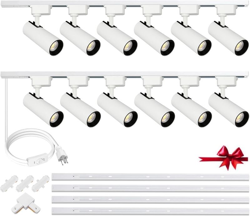 Photo 1 of White Super Brightness 4000K Natural Light Dimmable Brightness 25W 2000lm J&L Type LED Track Lighting System with 13 FT Track Rails and Ceiling Spotlight Fixture Installation Package
