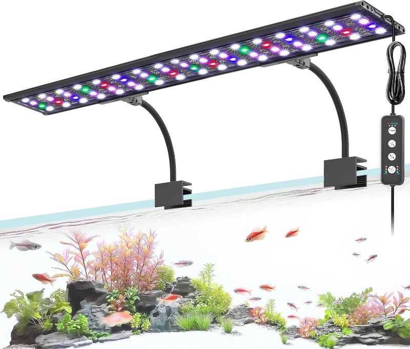 Photo 1 of AQQA LED Aquarium Light, 24/7 Mode Clip on Fish Tank Light with Memory Function, DIY Mode Full Spectrum Aquarium Plant Light, Adjustable Timer/Brightness, IP68 Waterproof for 32-40 Inch Fish Tank 30W
