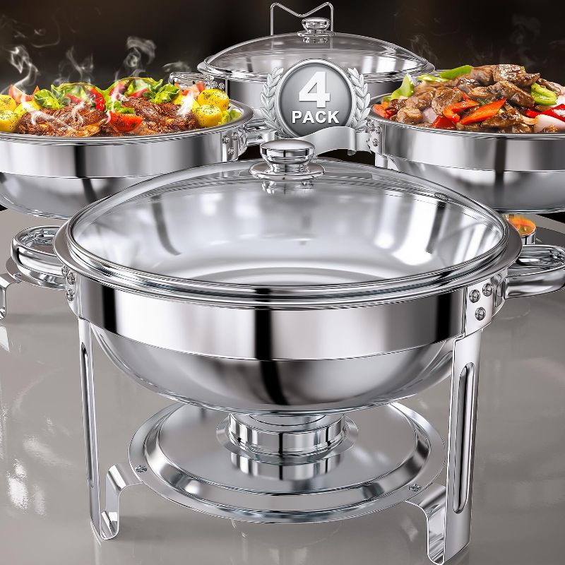 Photo 1 of Chafing Dishes for Buffet Set: 100% Pre-installed Chafers for Catering - Round Chafing Dish Buffet Set with Lids | Chafers and Buffet Warmers Sets | Serving Food Warmer | Chafers Servers Sets
