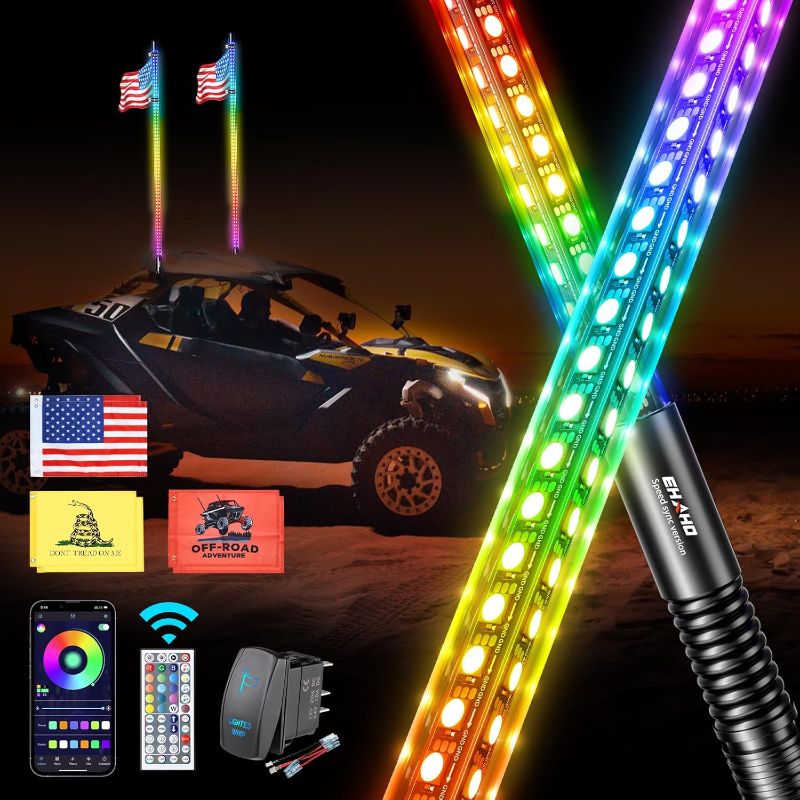 Photo 1 of ONLY 1! 3FT LED Whip Light with Spring Base, Whip Lights with Speed Sensing, Tri-Sided RGB Illuminated Whip Light with Rocker Switch, App & Remote Control for UTV ATV Polaris RZR SXS Can-Am Truck

