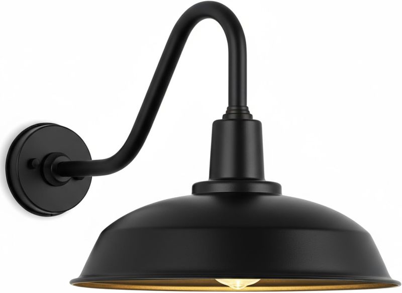 Photo 1 of 15" Large Black Outdoor Gooseneck Barn Light, Classic Farmhouse Wall-Mounted Barn Gooseneck Light for Garages, Porches and Patios
