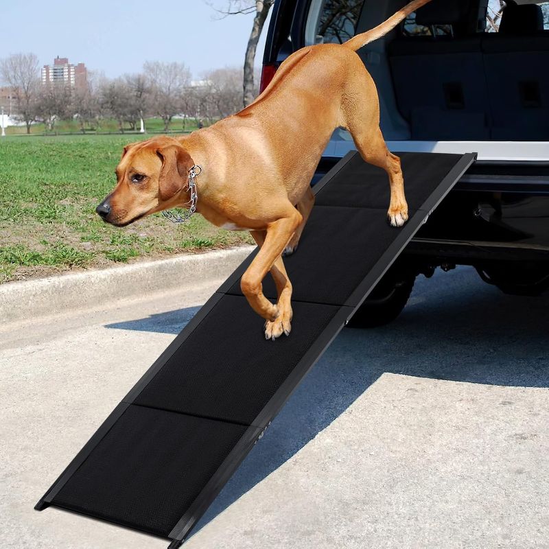 Photo 1 of Dog Car Ramp Folding Pet Climbing Ladder: Portable Non-Slip Wide Steps Ramp for Cars SUVs Trucks High Beds 
