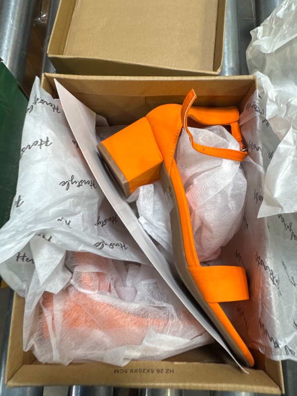 Photo 1 of Herstyle Women’s Low Heels – Open Toe Chunky Block Heeled Sandals with Ankle Strap | Comfortable Dressy Short Heels for Prom, Wedding, Party & Office, Orange, Size 8.0, Sunday