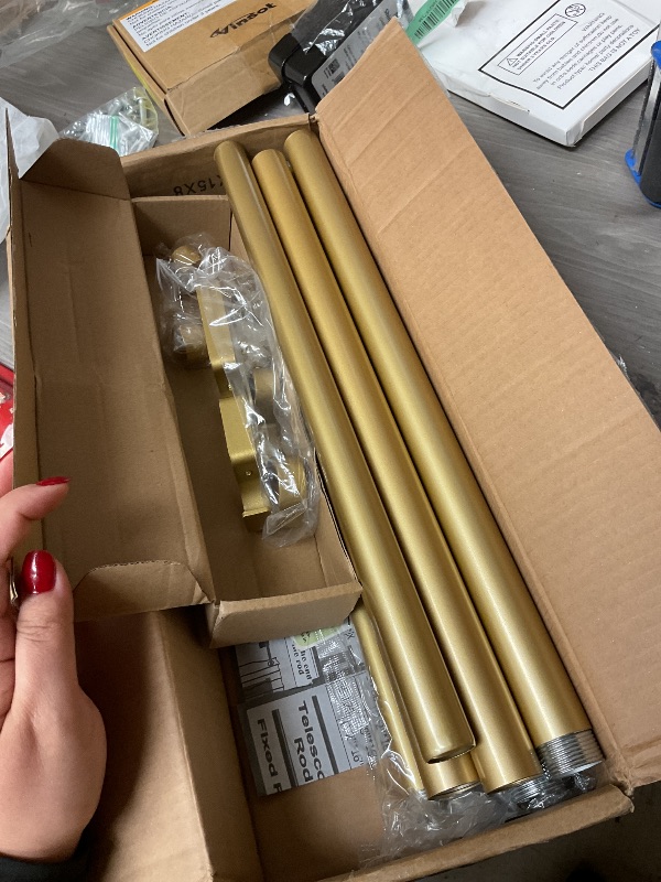 Photo 1 of Gold Double Curtain Rod for Windows 66 to 120 Inch: Double Window Treatment Curtain Rod Heavy Duty Adjustable from 66 to 120 Inch - Gold Foil Resin Finials and Double Curtain Rod