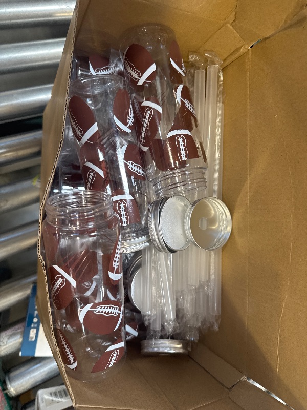 Photo 1 of Domensi 24 Pack 14.2 oz Football Plastic Cups with Lid and Straw Clear Reusable Cups with Lids and StrawsTumbler for Birthday Sports Themed Party Supplies