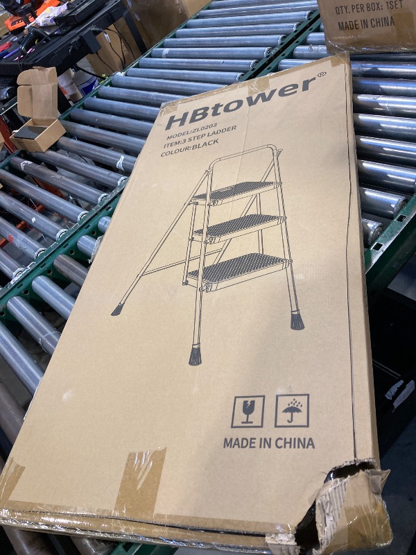 Photo 1 of HBTower Step Ladder, Folding Step Stool with Wide Anti-Slip Pedal, Sturdy Steel Ladder, Convenient Handrail, Lightweight, Portable Steel Step Stool