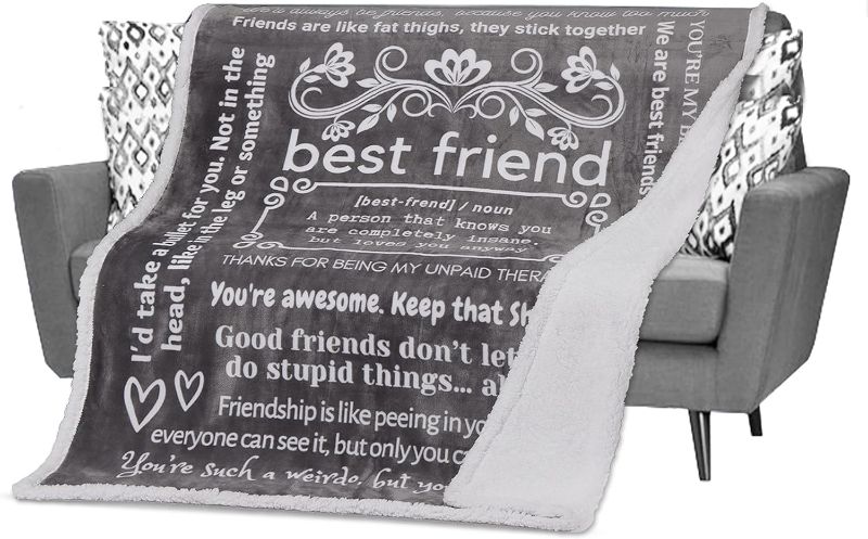Photo 1 of FILO ESTILO Funny Best Friend Blanket, Friendship Birthday Gifts for Women, Bestie BFF Present Ideas, Hilarious, Gag, Sarcastic, Humor, Unique 60x50 Inches (Grey, Sherpa)