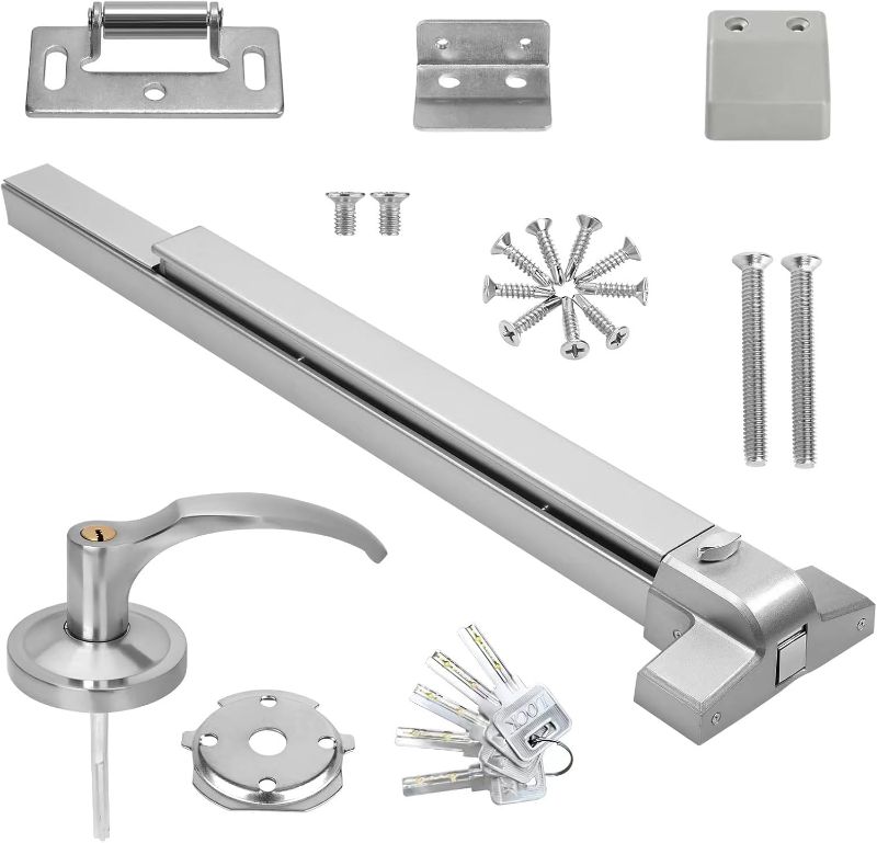 Photo 1 of 31.5”/80cm Stainless Steel Commercial Door Push Bar Panic Exit Device with Exterior Lever Handle - Fits 30"-37" Wood & Metal Doors
