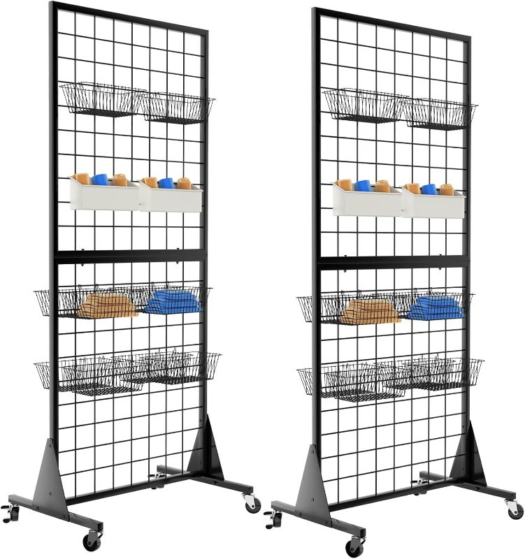 Photo 1 of 2-Pack Gridwall Panel Display Stand, 2'x5.5' Heavy Duty Floor Standing Rack with Detachable Girdwall, Movable Silent Wheel, Easy to Transport, Ideal for Retail & Craft Fairs