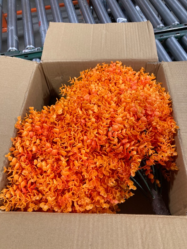 Photo 1 of 12 Bundles Artificial Fall Flowers for Outdoors, No Fade Faux Autumn Plants, UV Resistant for Thanksgiving Days, Home Décor (Orange Red)