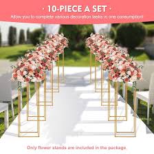 Photo 1 of 10 pcs Flower Stand Rack Gold Metal Vase Column Geometric Centerpiece Stand