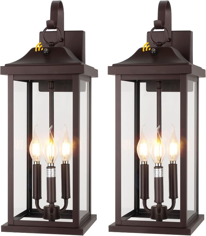 Photo 1 of Roravilila 2-Pack 23” Dusk to Dawn Outdoor Light Fixtures Oil Rubbed Bronze 3-Light, Extra Large Exterior Lighting Photocell Sensor Vintage Brown Outdoor Wall Lanterns Porch Lights Garage, E12