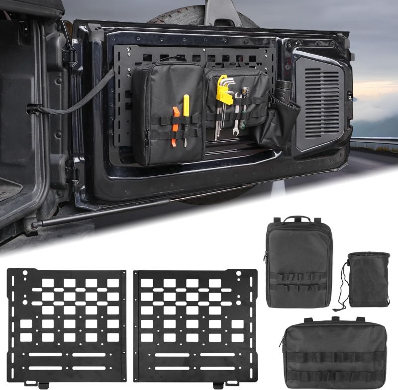 Photo 1 of Rear Tailgate Molle Storage Panel Cargo Shelf With Tailgate Organizer Storage Pouch Bags Compatible With For Ford Bronco Accessories 2021 2022 2023 2024 2025 2/4 Door Tailgate Tactical Panel