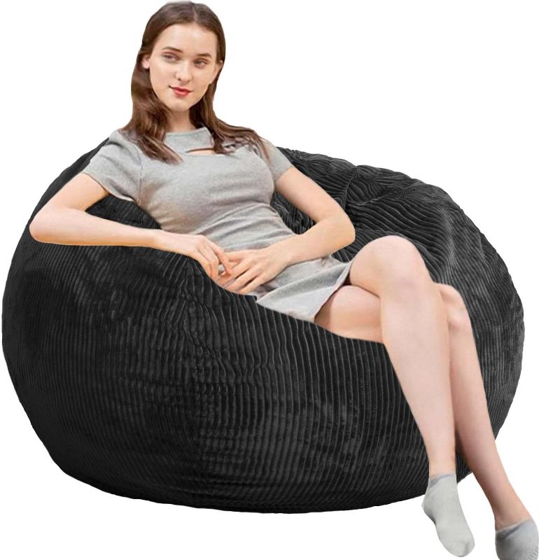 Photo 1 of Bean Bag Chairs with Faux Rabbit Fur Cover, 4 ft Giant Memory Foam Bean Bag Chairs for Adults/Teens with Filling,Ultra Soft Faux Fur Fabric, Round Fluffy Sofa for Living Room Bedroom College Dorm
