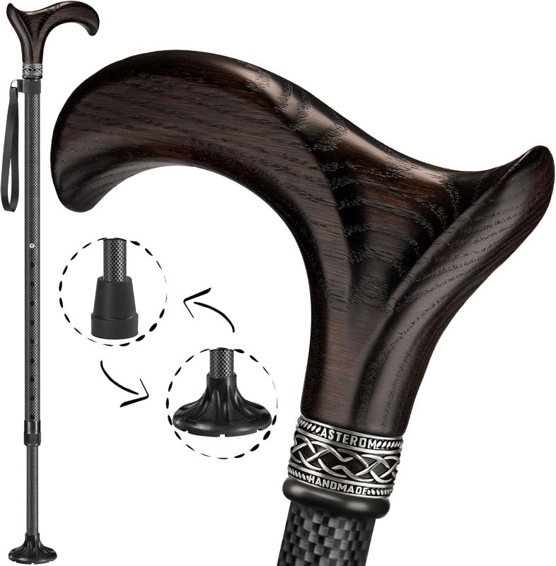 Photo 1 of Asterom Carbon Fiber Cane - Lightweight, Ergonomic, Adjustable - Walking Canes for Men & Women, Carbon Walking Cane, Cool Walking Sticks for Seniors (Derby)