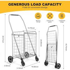 Photo 1 of 
Realife Foldable Shopping Cart with Liner, Portable Utility Cart with Wheels for Grocery and Heavy Duty, 120lbs